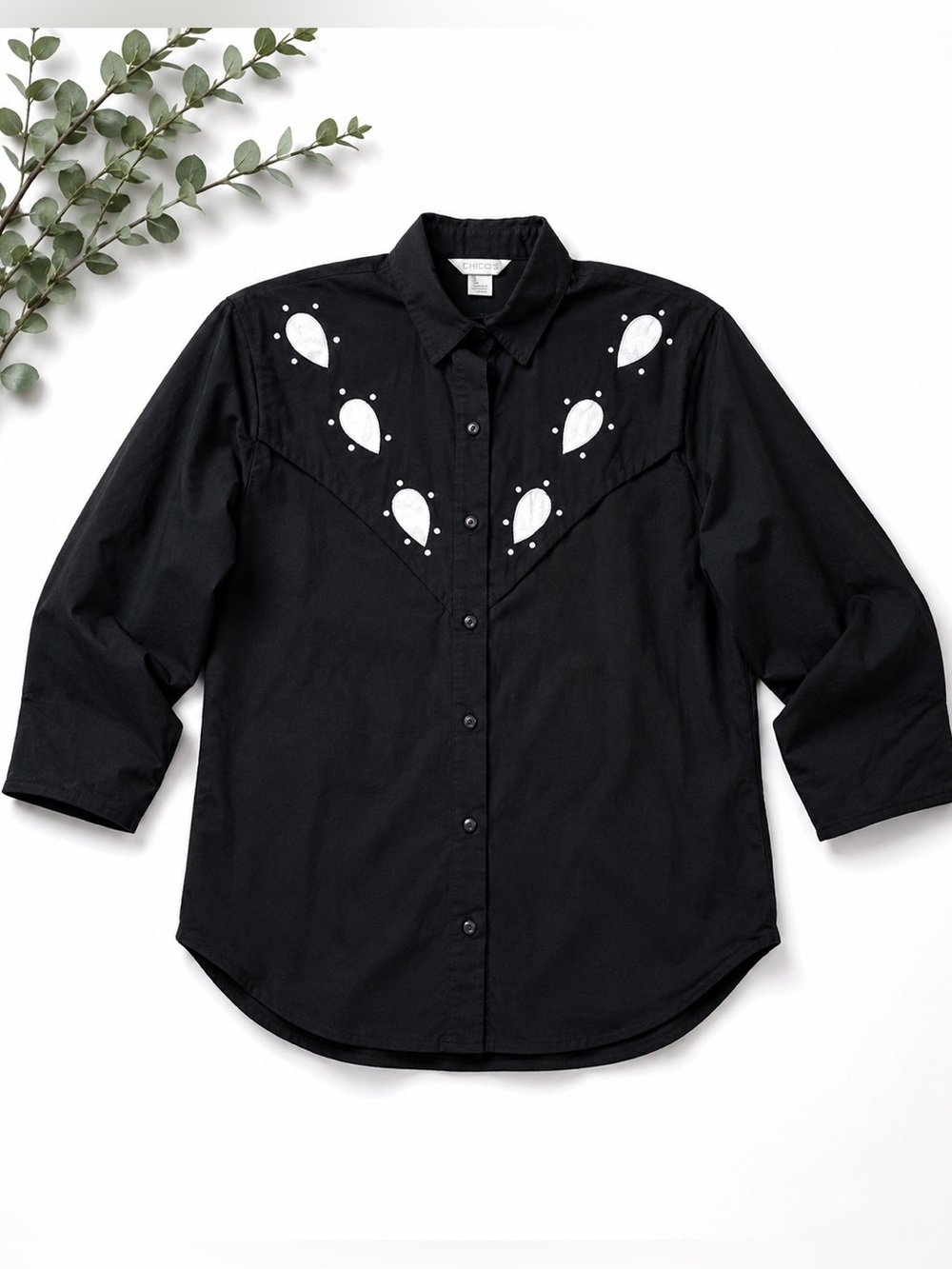 Vintage Marta Ann Western Cowgirl Shirt S Black Embroidered Rhinestone Rodeo Y2K